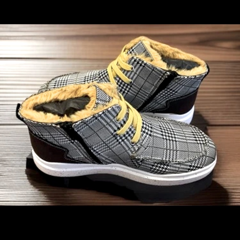 Plaid Black Yellow Fur Boot Zip-Up & Lace Romika Helsinki 02 Sz40 8-8.5 Sneakers - Picture 4 of 16
